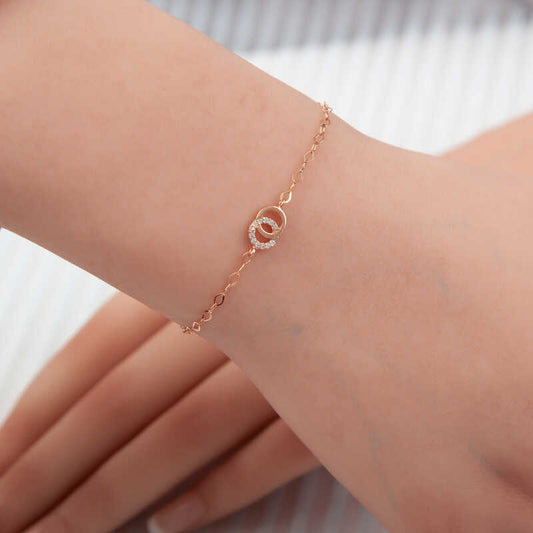 Rose Plated Interlocking Rings Women's Silver Bracelet