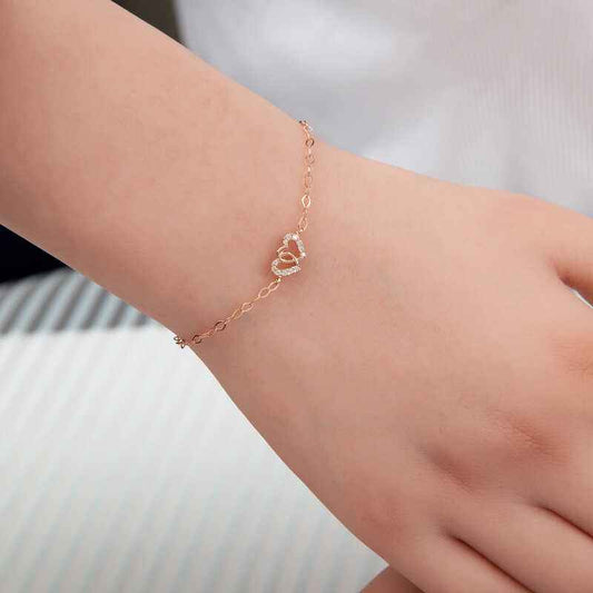 Rose Plated United Hearts Women's Silver Bracelet
