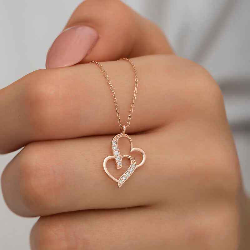 Rose Plated United Hearts Women's Silver Pendant