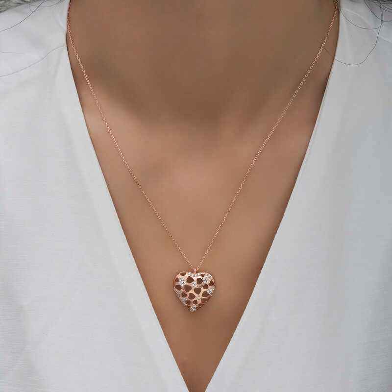 Rose Plated Domed Heart Women's Silver Pendant