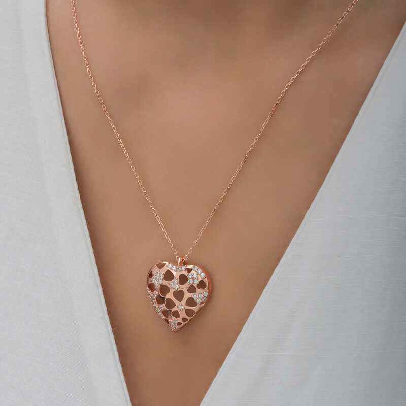 Rose Plated Domed Heart Women's Silver Pendant