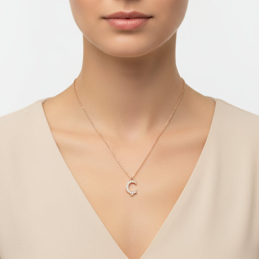 Rosévergoldete Damen-Silberkette mit Buchstaben „Ç“