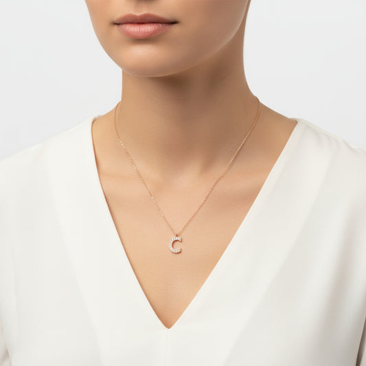 Rosévergoldete Damen-Silberkette mit C-Buchstaben