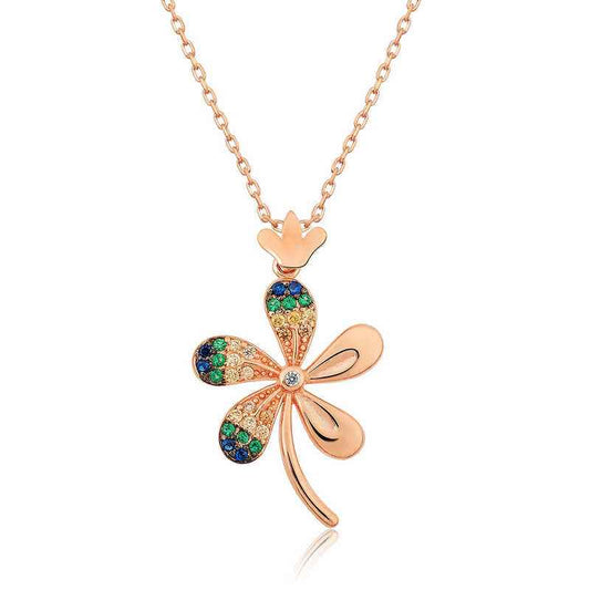 Rose Gold Plated Flower Women's Silver Necklace