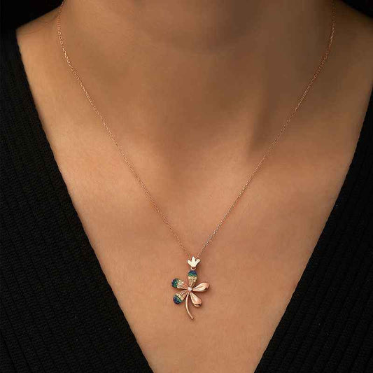 Rose Gold Plated Flower Women's Silver Necklace