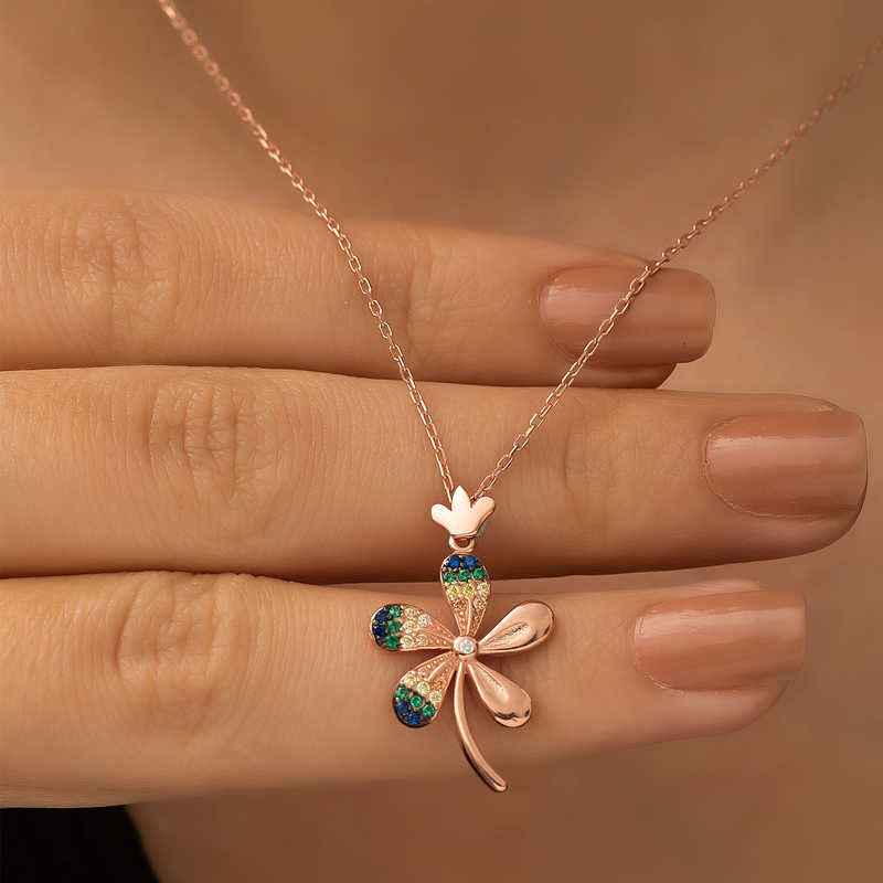 Rose Gold Plated Flower Women's Silver Necklace