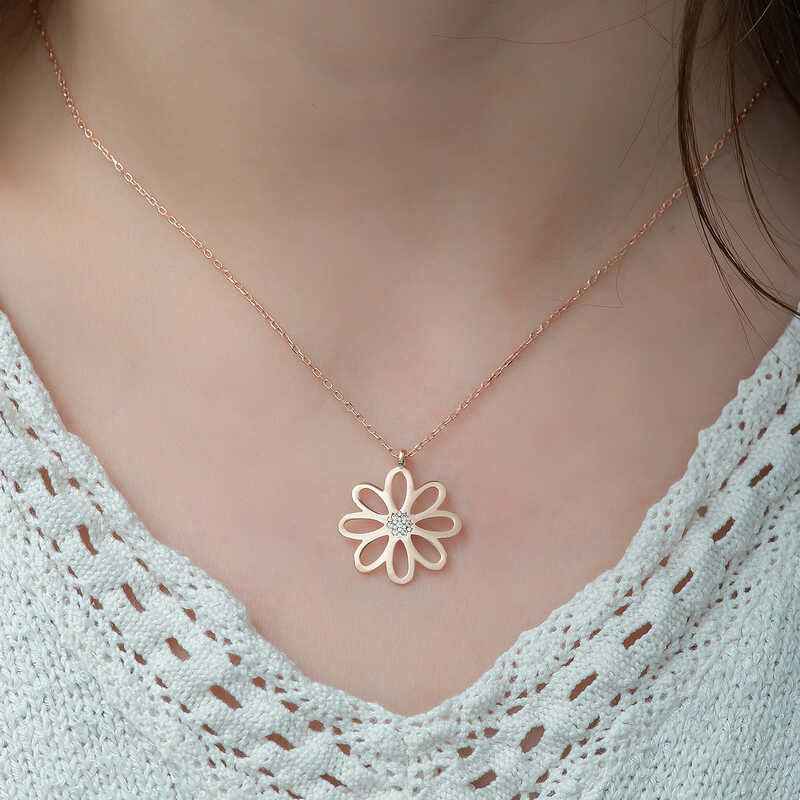 Rose Flower Women's Silver Necklace