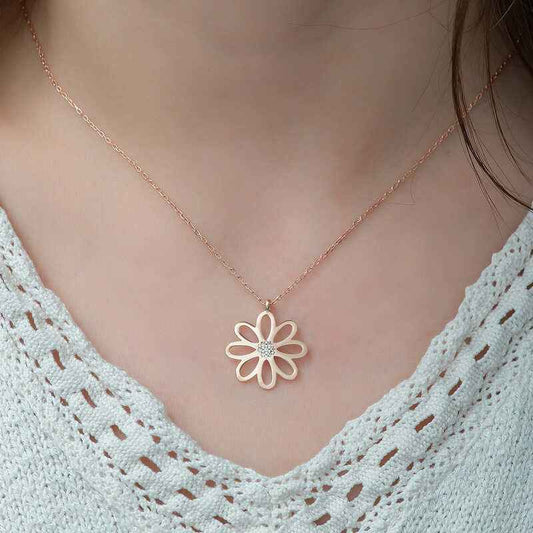 Rose Flower Women's Silver Necklace