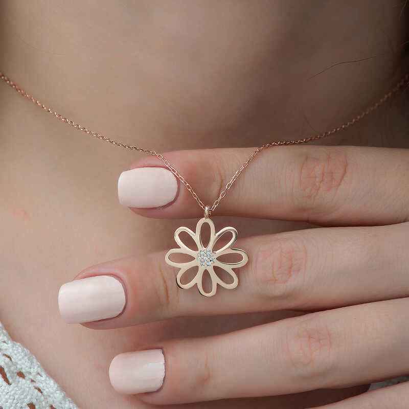 Rose Flower Women's Silver Necklace