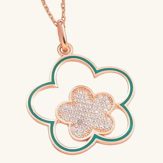 Rose Plated Flower Pattern Women's Silver Necklace