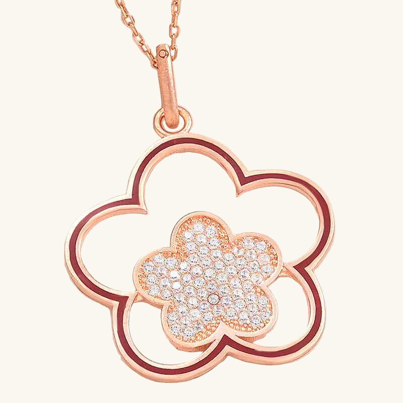 Rose Plated Flower Pattern Women's Silver Necklace