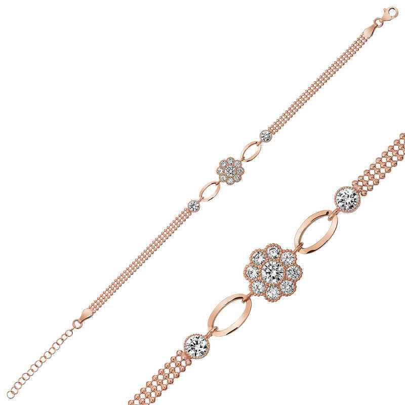Rose Flower Pattern Silver Bracelet