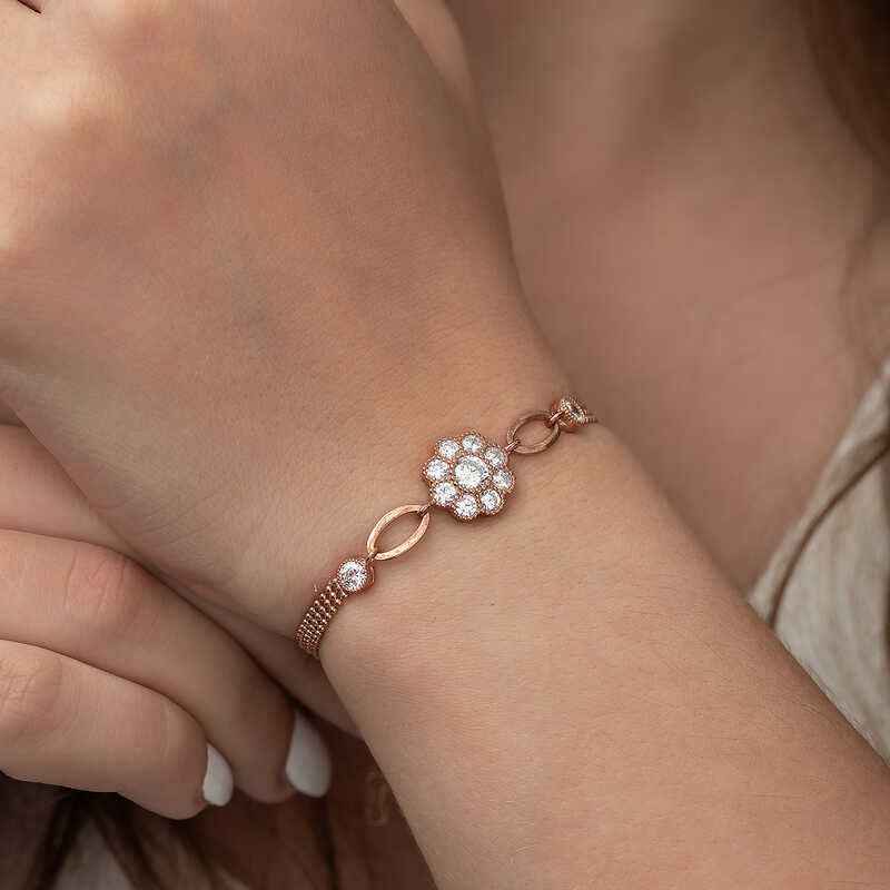 Rose Flower Pattern Silver Bracelet