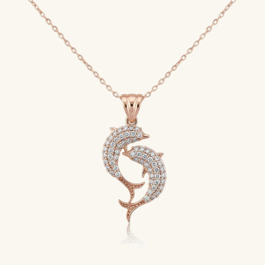 Rose Plated Double Dolphin Women's Silver Pendant