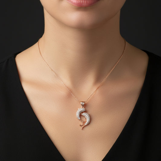 Rosévergoldete Doppeldelfin-Silberkette für Damen