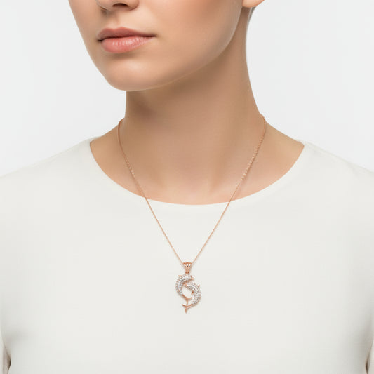 Rosévergoldete Doppeldelfin-Silberkette für Damen