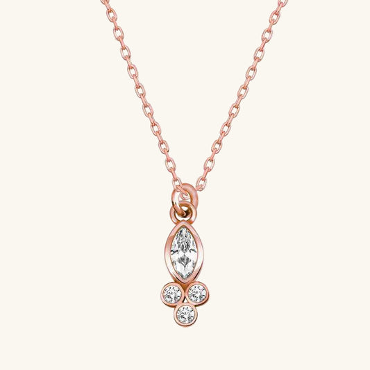 Rose Plated Teardrop Shaped Single Stone Women's Silver Necklace