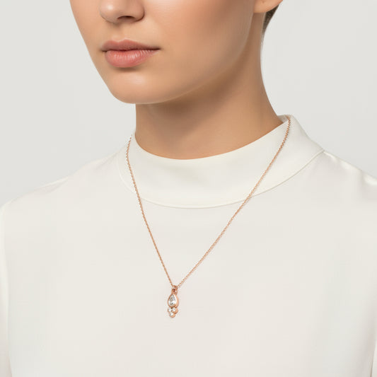 Rose Plated Dewdrop Solitaire Women's Silver Necklace