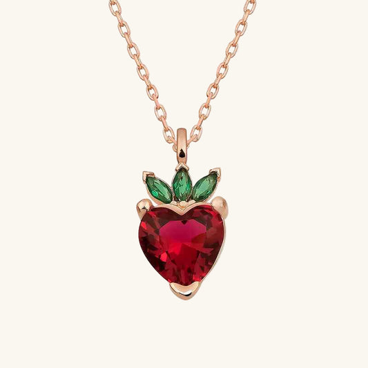 Rose Plated Strawberry Figural Fruit Silver Necklace