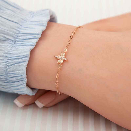 Rose Plated Plane Leaf Women's Silver Bracelet