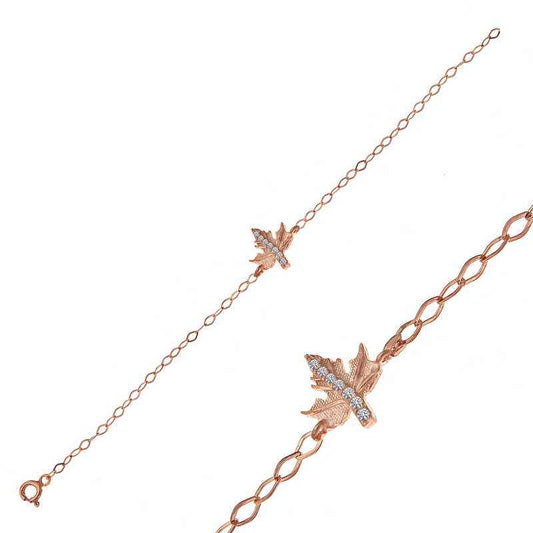 Rose Plated Plane Leaf Women's Silver Bracelet