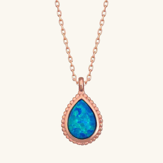 Rose Plated Drop Blue Opal Stone Women's Silver Necklace