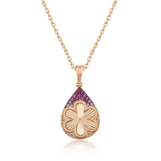 Drop Flower Women's Rose Gold Plated Silver Necklace