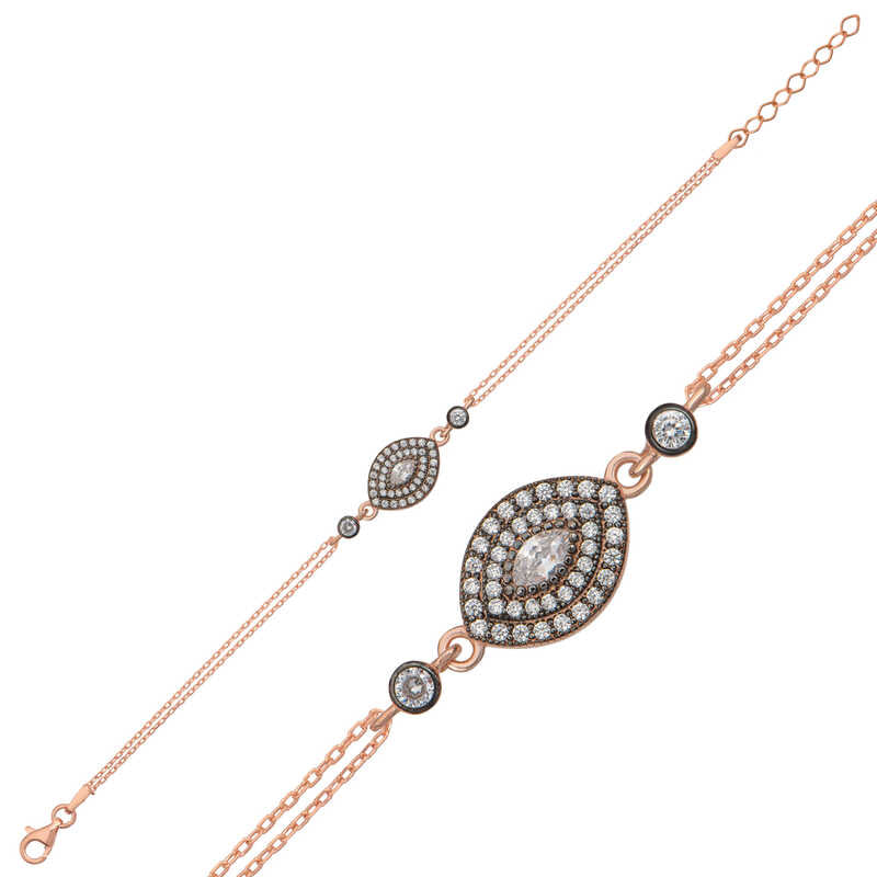 Rose Plated Drop Diamond Setting Women's Silver Bracelet