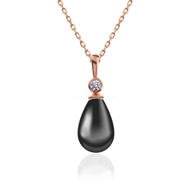Rose Plated Drop Pearl Women's Silver Necklace