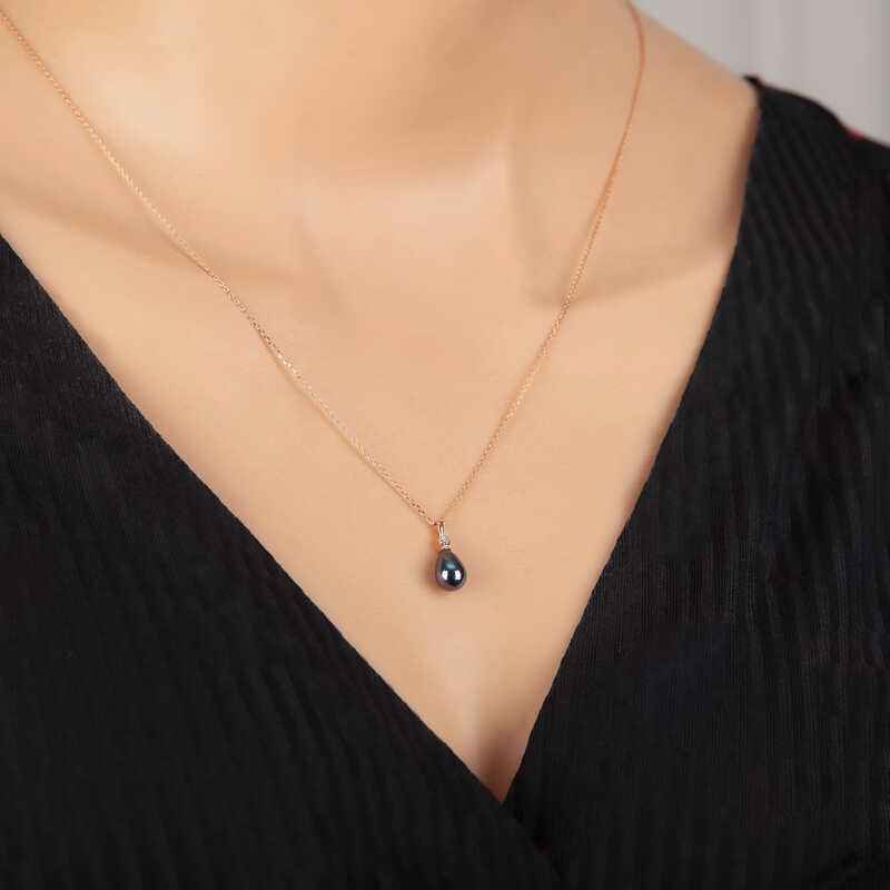 Rose Plated Drop Pearl Women's Silver Necklace
