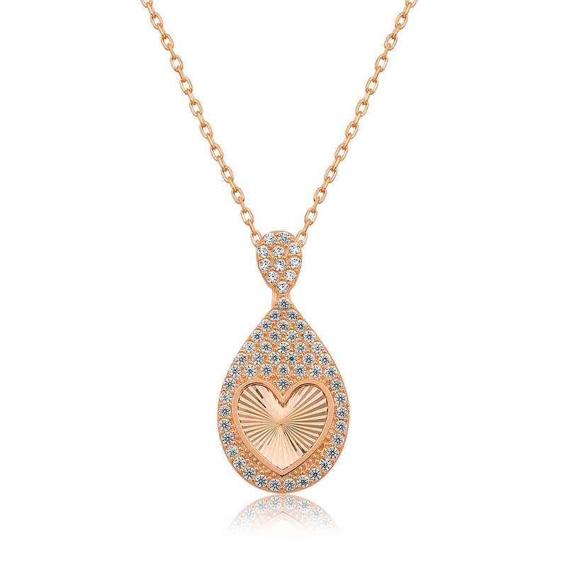 Rose Plated Drop Heart Women's Silver Necklace