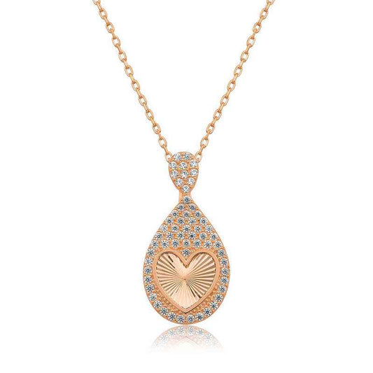 Rose Plated Drop Heart Women's Silver Necklace