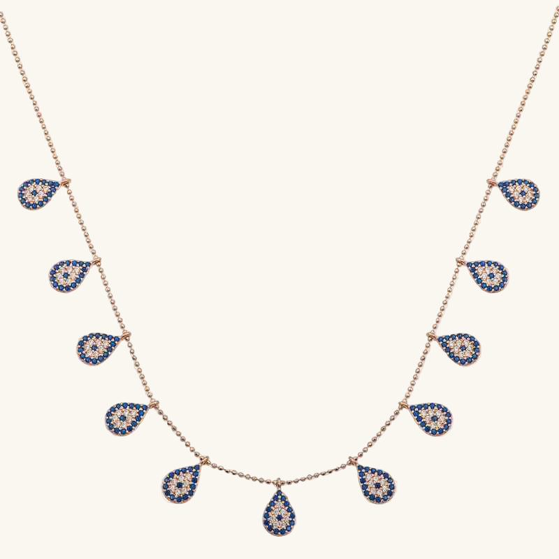 Rose Plated Drop Evil Eye Luck Women's Silver Necklace