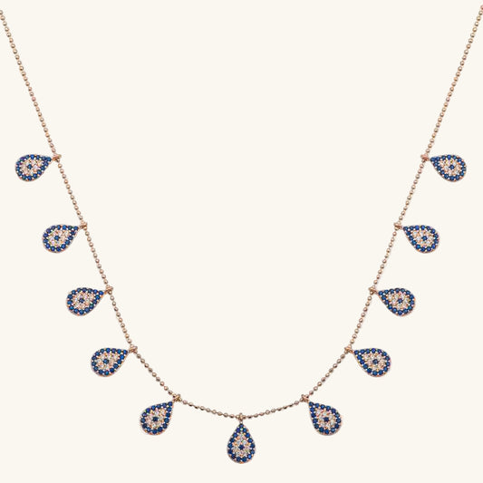 Rose Plated Drop Evil Eye Luck Women's Silver Necklace