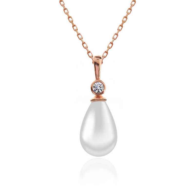 Rose Drop Rose Pearl Women's Silver Necklace