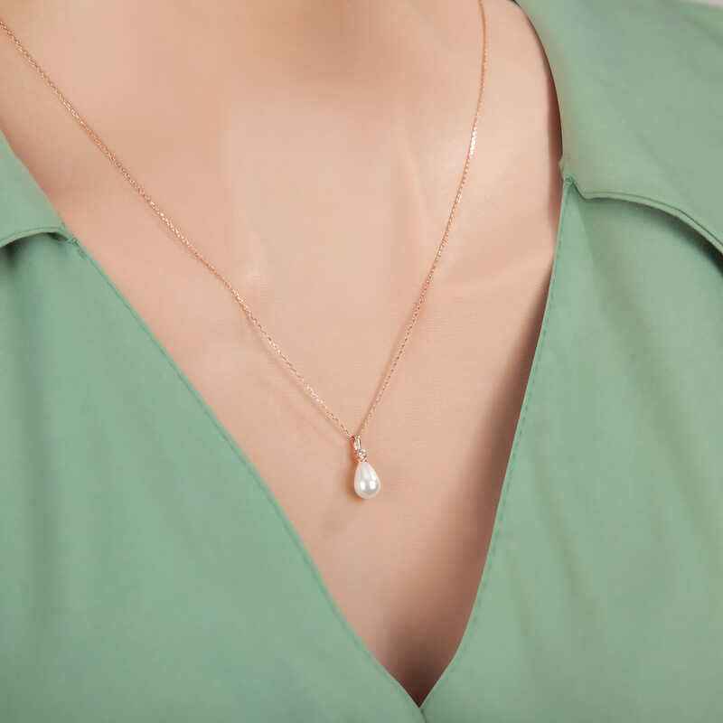 Rose Drop Rose Pearl Women's Silver Necklace