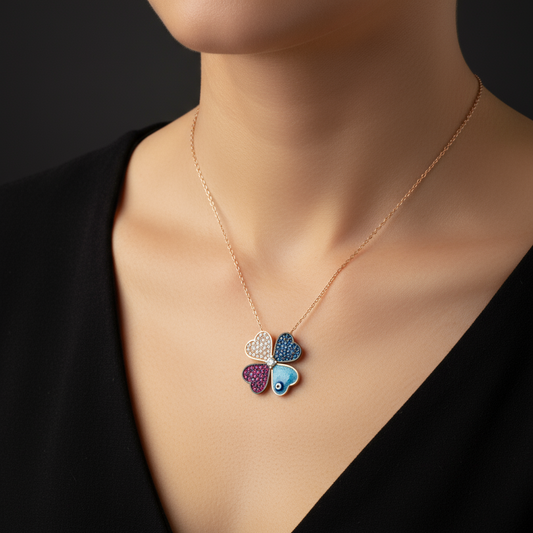 Rose Plated Four-Leaf Clover Women's Silver Necklace