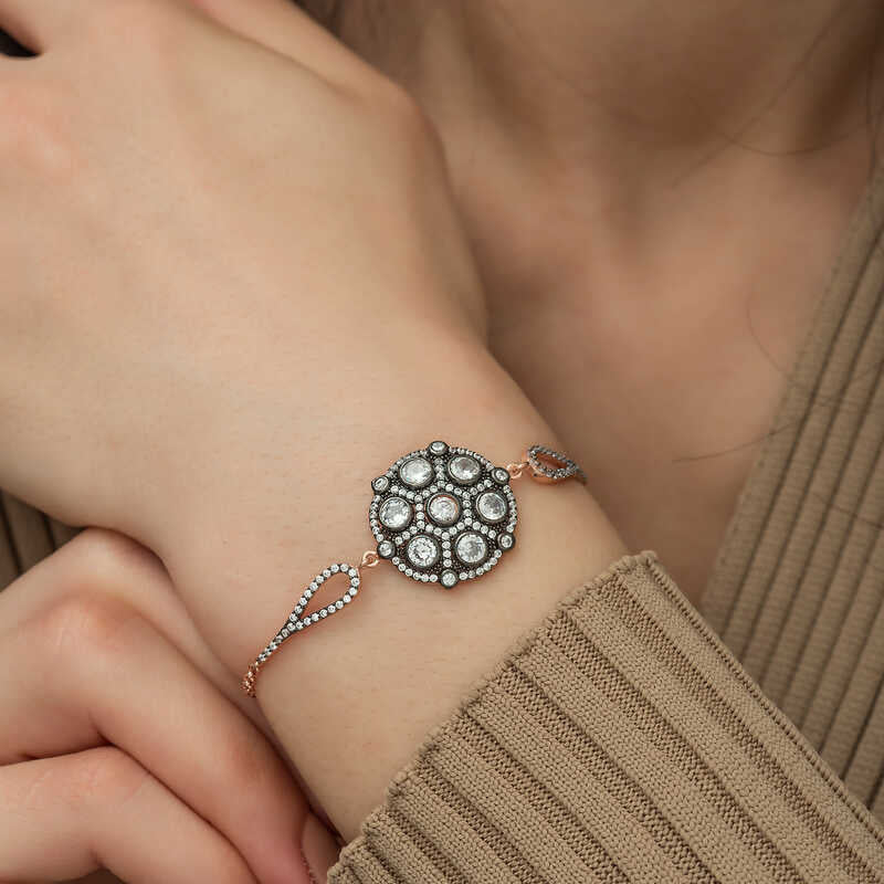 Rose Gold Plated Diamond Setting Silver Bracelet