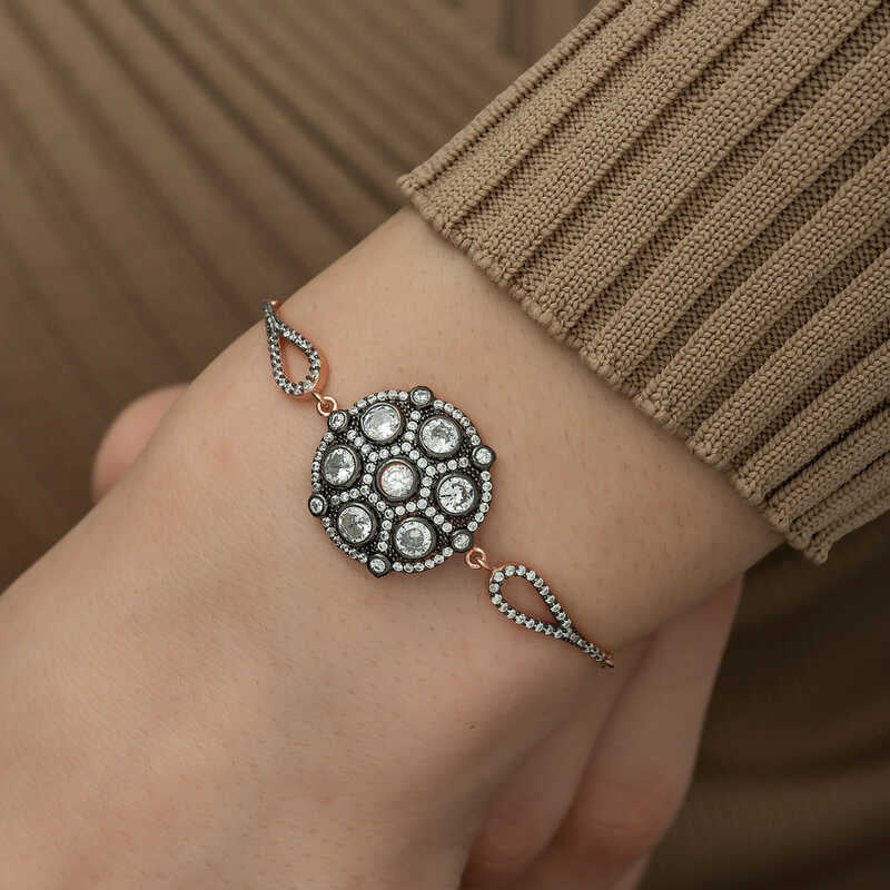 Rose Gold Plated Diamond Setting Silver Bracelet