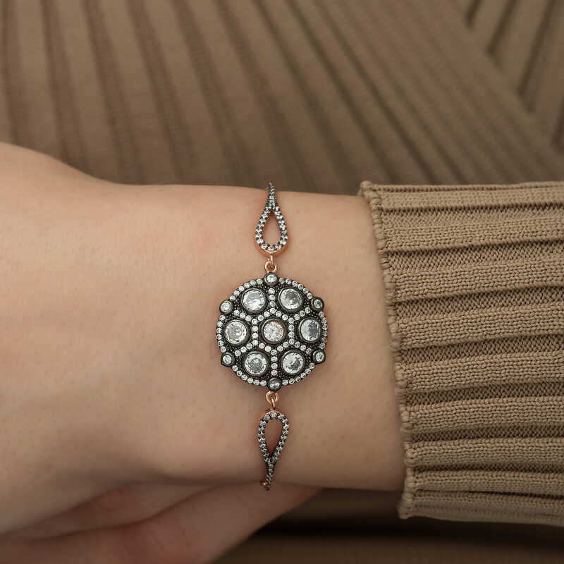 Rose Gold Plated Diamond Setting Silver Bracelet