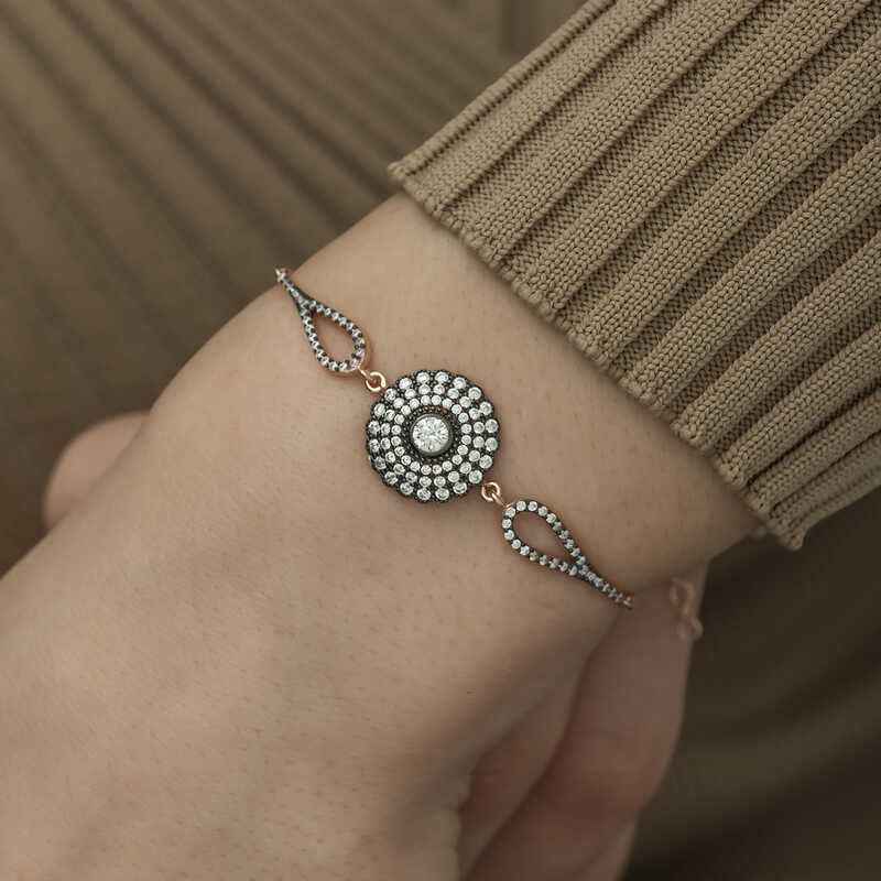 Rose Gold Plated Diamond Floral Women's Silver Bracelet