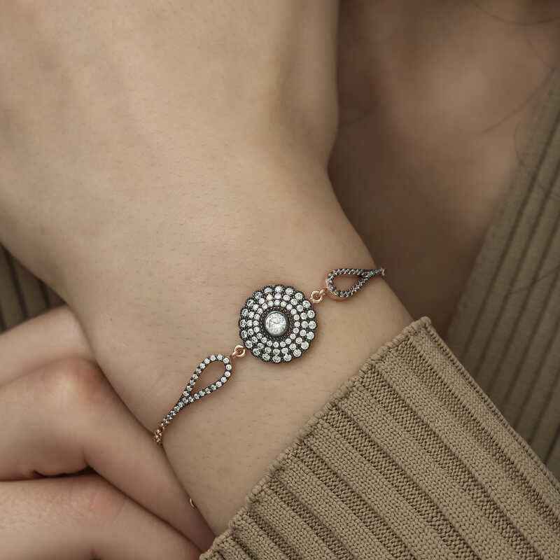 Rose Gold Plated Diamond Floral Women's Silver Bracelet