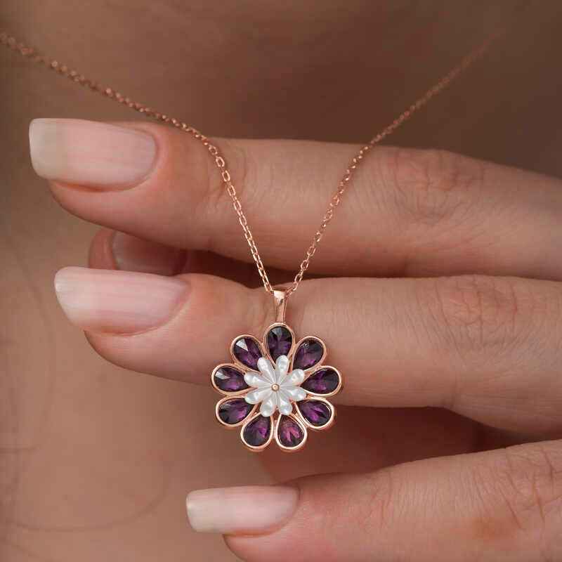 Rose Gold Plated Judas Flower Silver Necklace