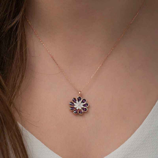 Rose Gold Plated Judas Flower Silver Necklace