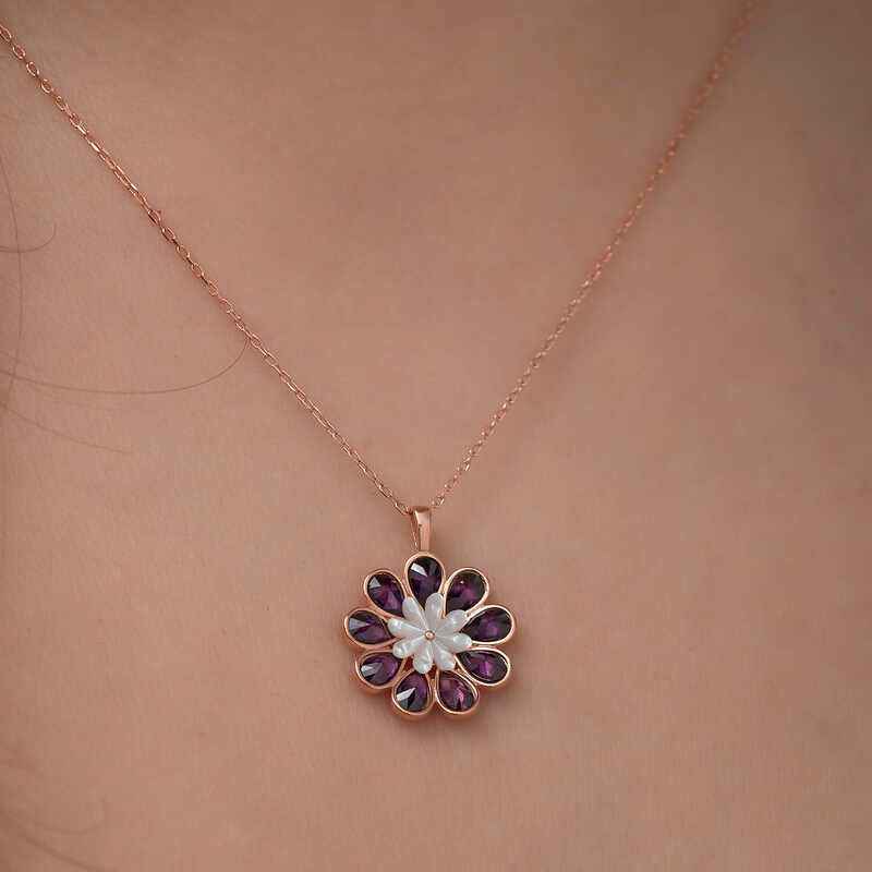 Rose Gold Plated Judas Flower Silver Necklace