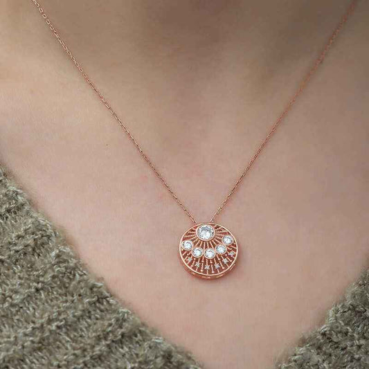Rose Gold Plated Ethnic Pattern Women's Silver Necklace