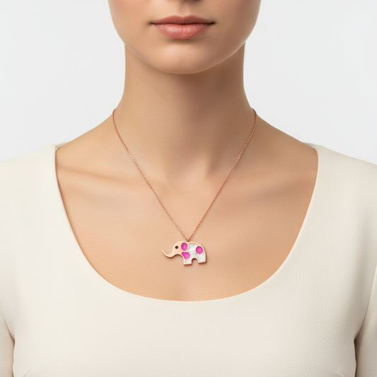 Rose Plated Elephant Women's Silver Necklace