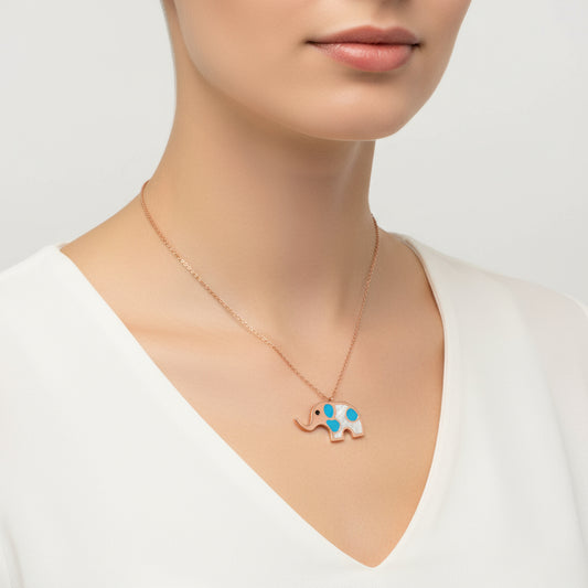 Rose Plated Elephant Women's Silver Necklace