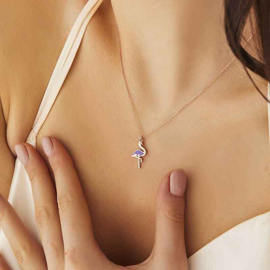 Rose Plated Flamingo Women's Silver Necklace