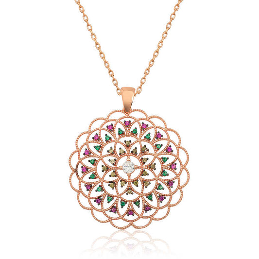 Medaillon-Halskette aus rosévergoldetem Silber mit geometrischem Muster